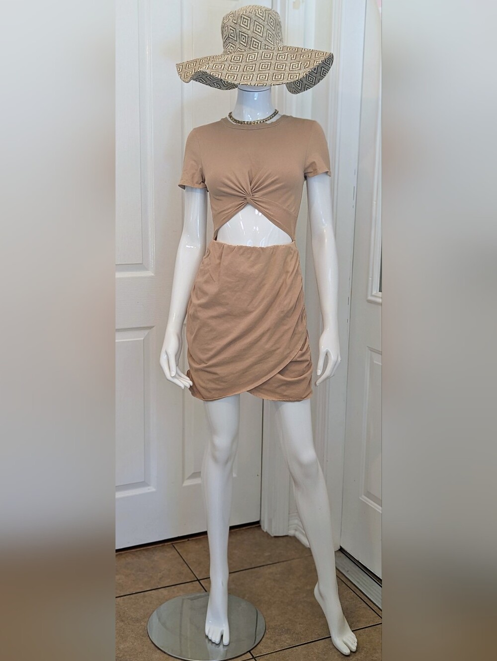 Le Lis Cotton Blend Knot-Front Mini Dress M